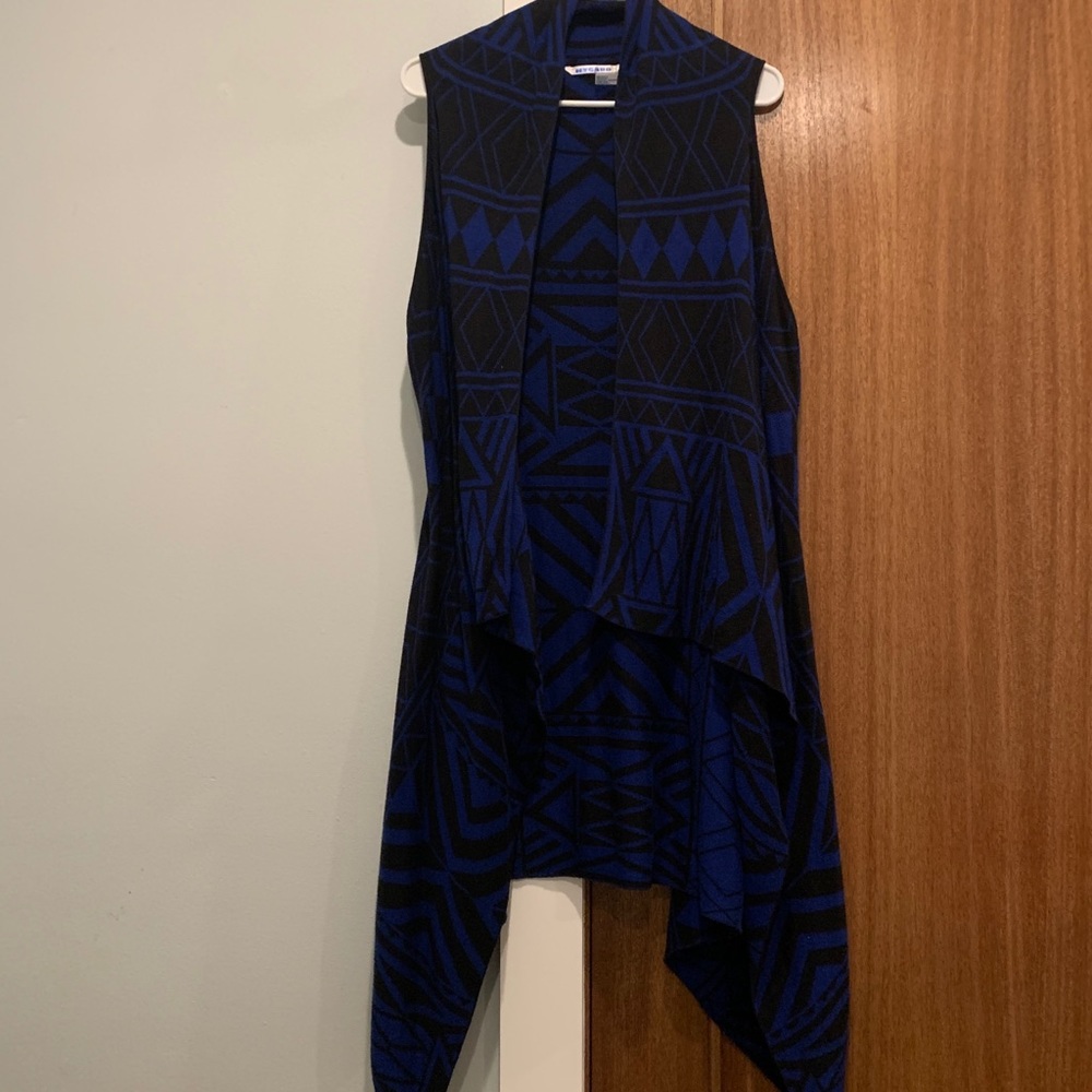Boho Sweater Tank/Cardigan Blue Black Size Medium